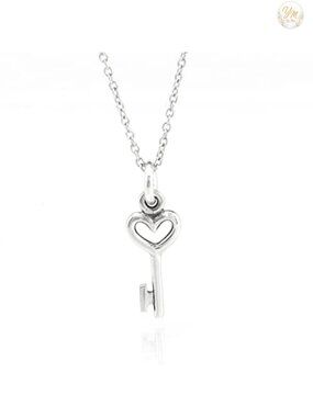 925 Sterling Silver Tiny Heart Key Charm Necklace 18 Inch
